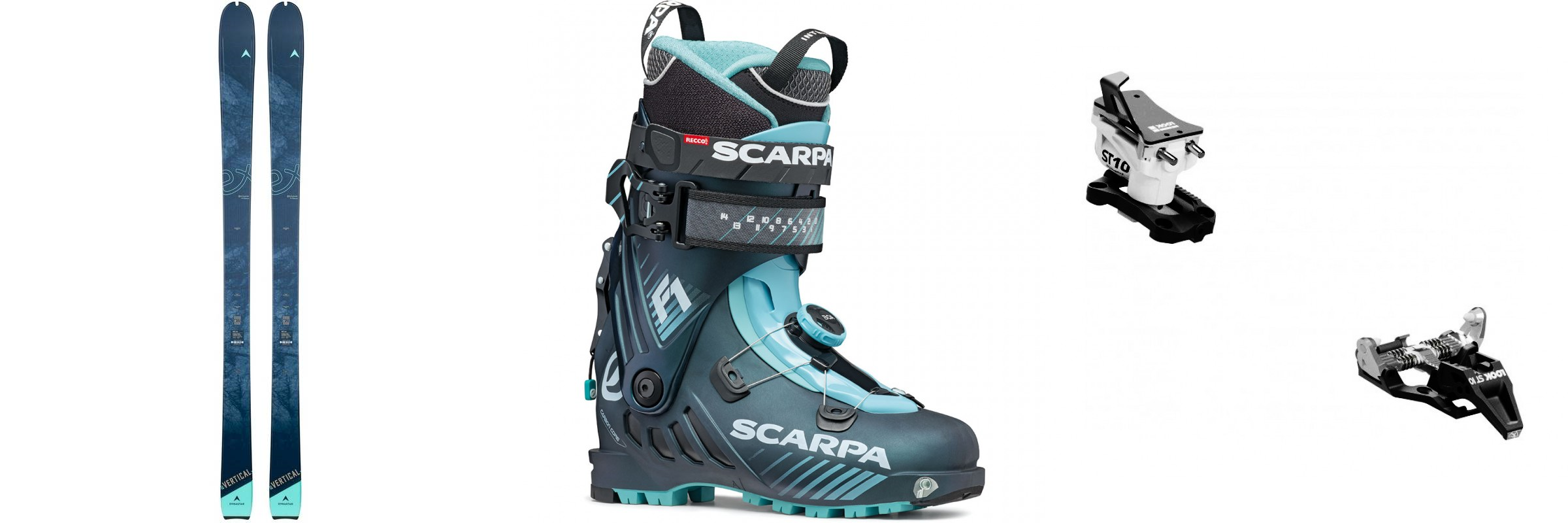 SKIALP SET Skialpové lyže Dynastar E-Vertical  Open + boty Scarpa F1 wmn antracite aqua 21/22 + vázání Look ST 10 Black/White