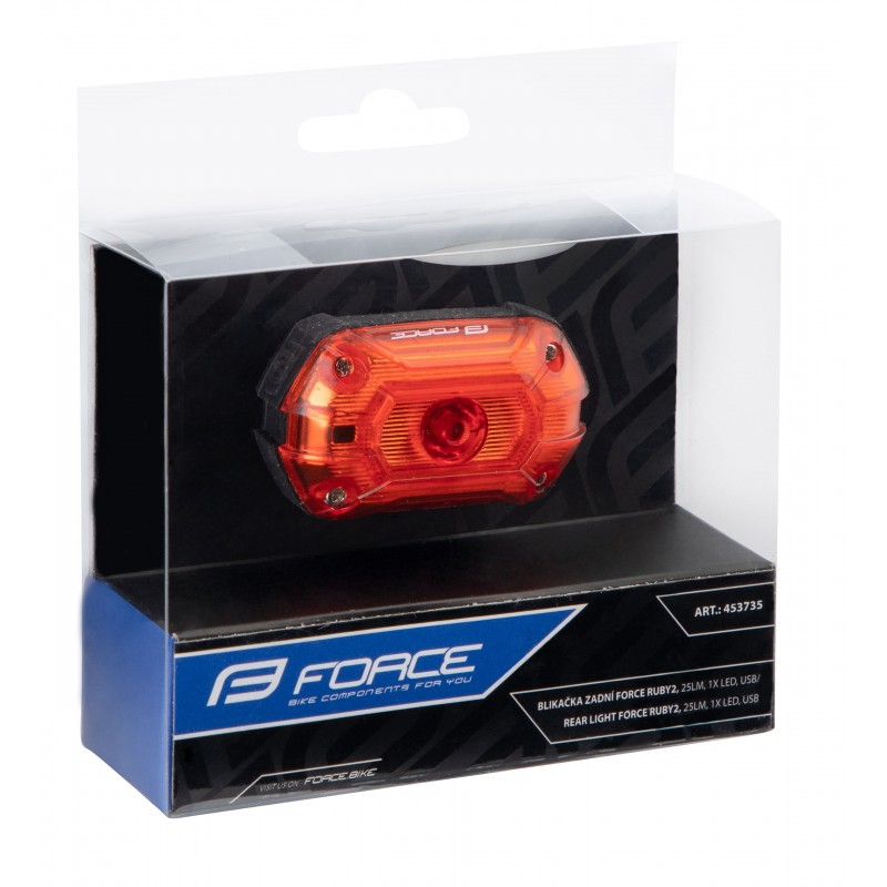 blikačka zadní FORCE RUBY2 25LM, 1x LED, USB